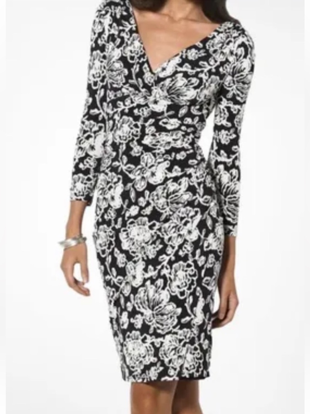 Ralph Lauren Faux Wrap Dress Size 10 Stretch Floral V-neck Office Party